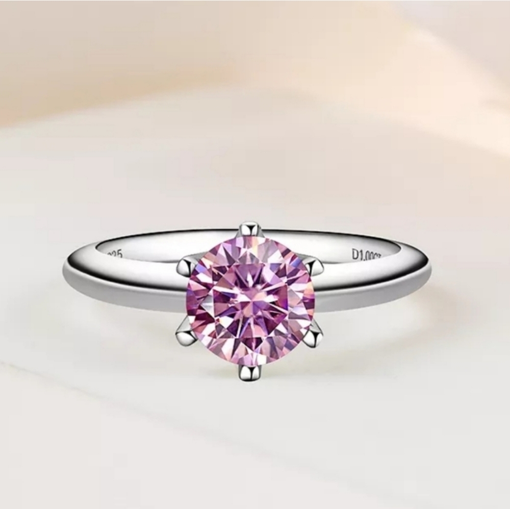 Certificate Moissanite Ring 1 ct pink sterling